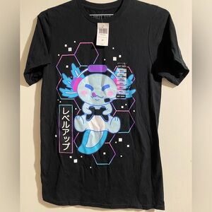 NWT Hot Topic Unisex 100% Cotton Black Axolotl Japanese Gamer T-shirt Size S